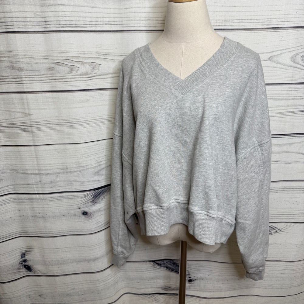 aerie Heather Gray V-Neck Relaxed Pullover Sweatshirt